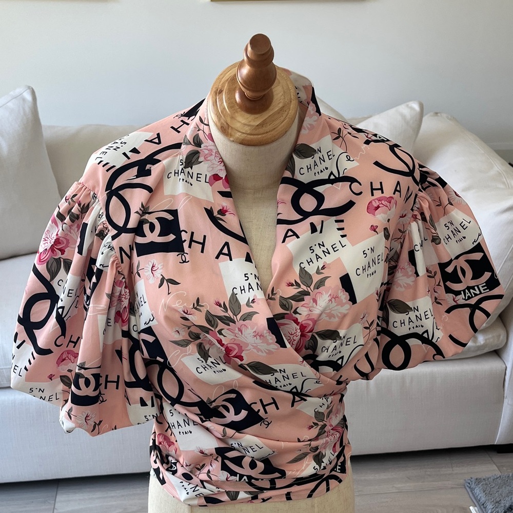 Pink and Black Logo Floral Blouse